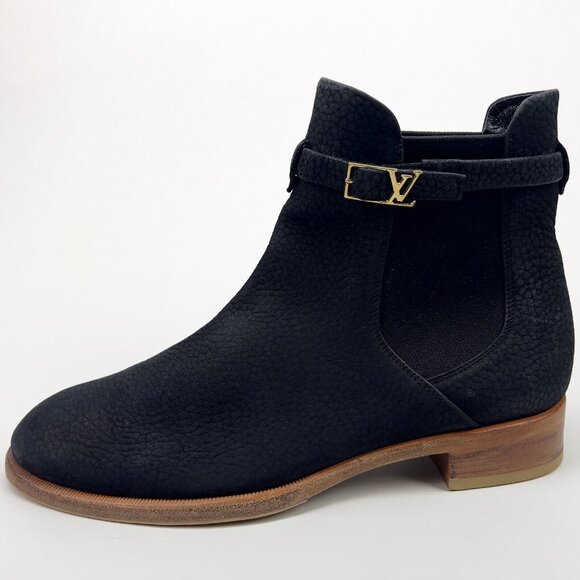 Louis Vuitton Chelsea ankle boots LV buckle navy blue nubuck 7 US or 37 EUR - Picture 11 of 14